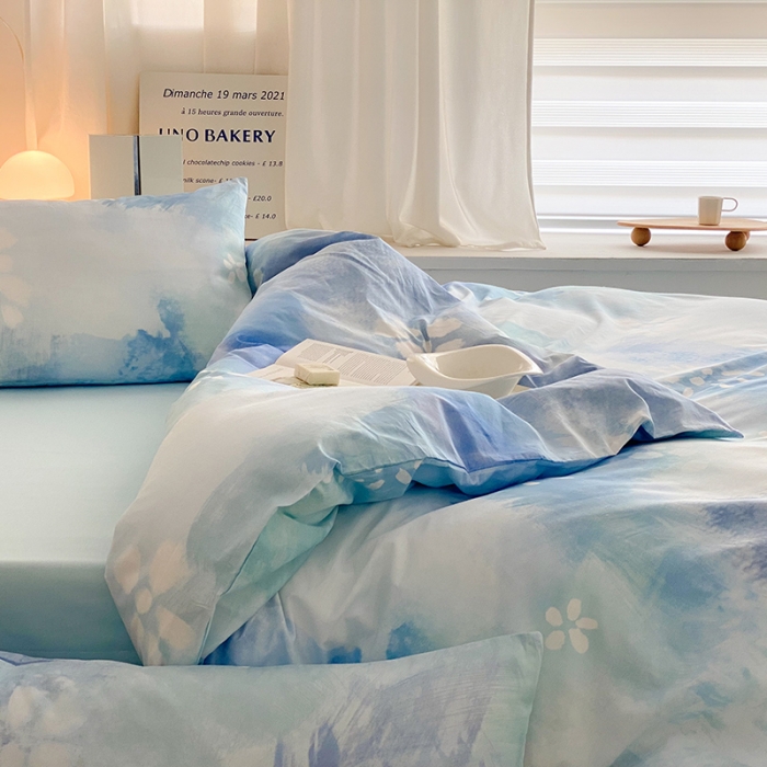 91家纺网 家纺一手货源 找家纺 窝米 2022春季新品全棉四件套 烟花蓝