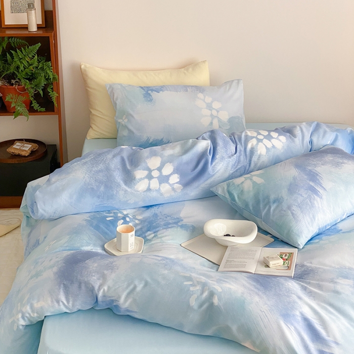 91家纺网 家纺一手货源 找家纺 窝米 2022春季新品全棉四件套 烟花蓝