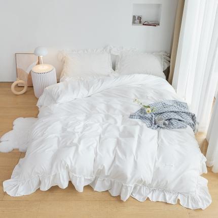 91家纺网 家纺一手货源 找家纺 乐卧 2026新款纯色荷叶边水洗磨毛四件套 爱相随-纯净白