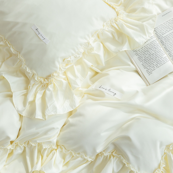 91家纺网 家纺一手货源 找家纺 （总）乐卧 2026新款纯色荷叶边水洗磨毛四件套