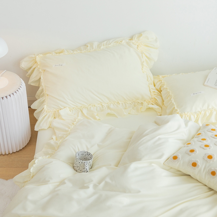 91家纺网 家纺一手货源 找家纺 （总）乐卧 2026新款纯色荷叶边水洗磨毛四件套