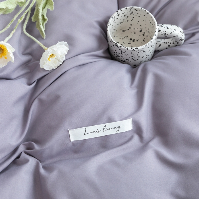 91家纺网 家纺一手货源 找家纺 乐卧 2026新款纯色荷叶边水洗磨毛四件套 爱相随-灰紫色