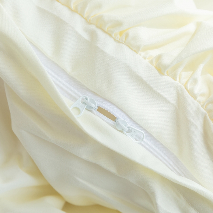 91家纺网 家纺一手货源 找家纺 乐卧 2026新款纯色荷叶边水洗磨毛四件套 爱相随-米黄色