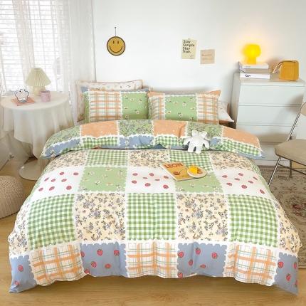 感遇家纺 2022新款全棉印花四件套 格子小花