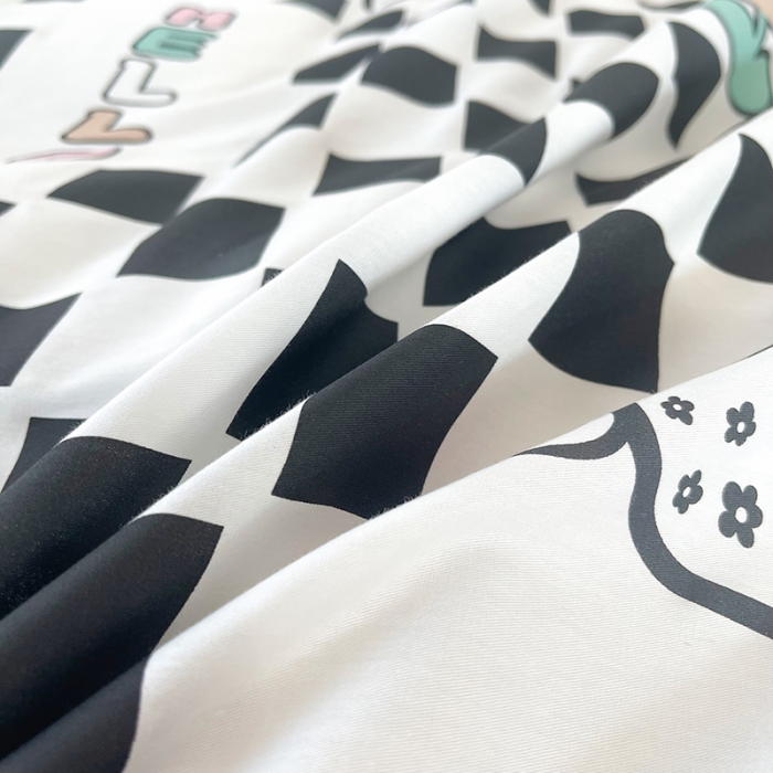 91家纺网 家纺一手货源 找家纺 感遇家纺 2022新款全棉印花四件套 黑格恐龙