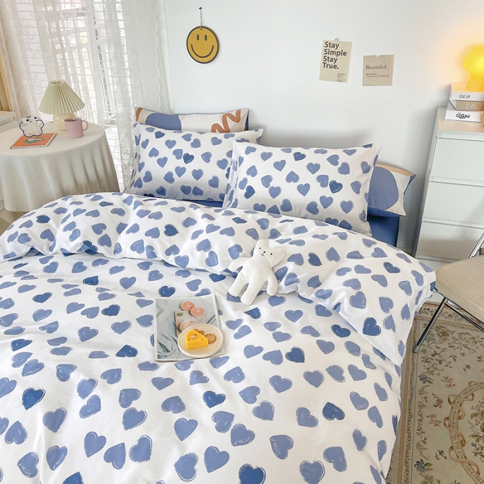 91家纺网 家纺一手货源 找家纺 感遇家纺 2022新款全棉印花四件套 蓝色心情