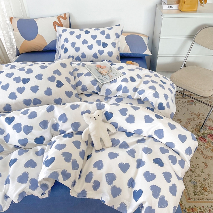 91家纺网 家纺一手货源 找家纺 感遇家纺 2022新款全棉印花四件套 蓝色心情