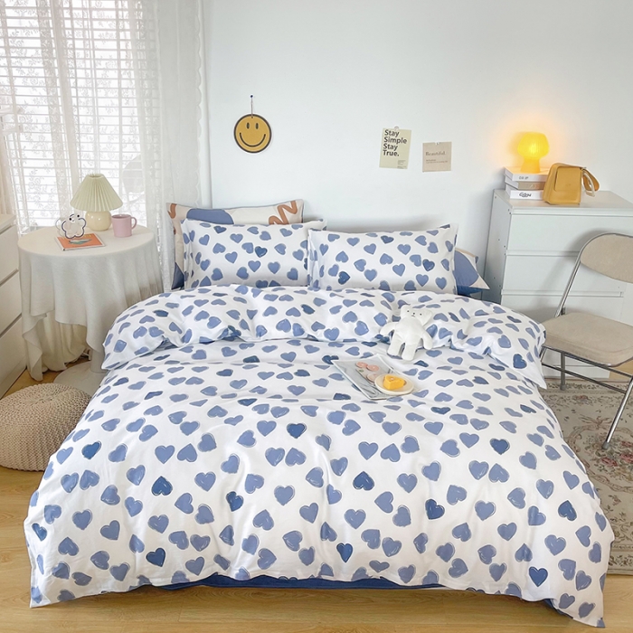 91家纺网 家纺一手货源 找家纺 感遇家纺 2022新款全棉印花四件套 蓝色心情