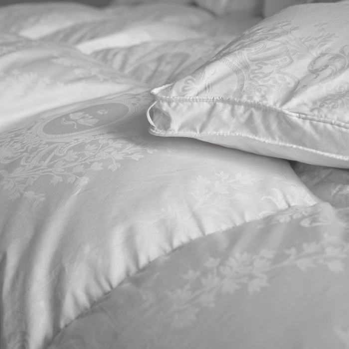 91家纺网 家纺一手货源 找家纺 俏企鹅2025新款120支柔赛丝提花圣罗兰鹅绒被 白色
