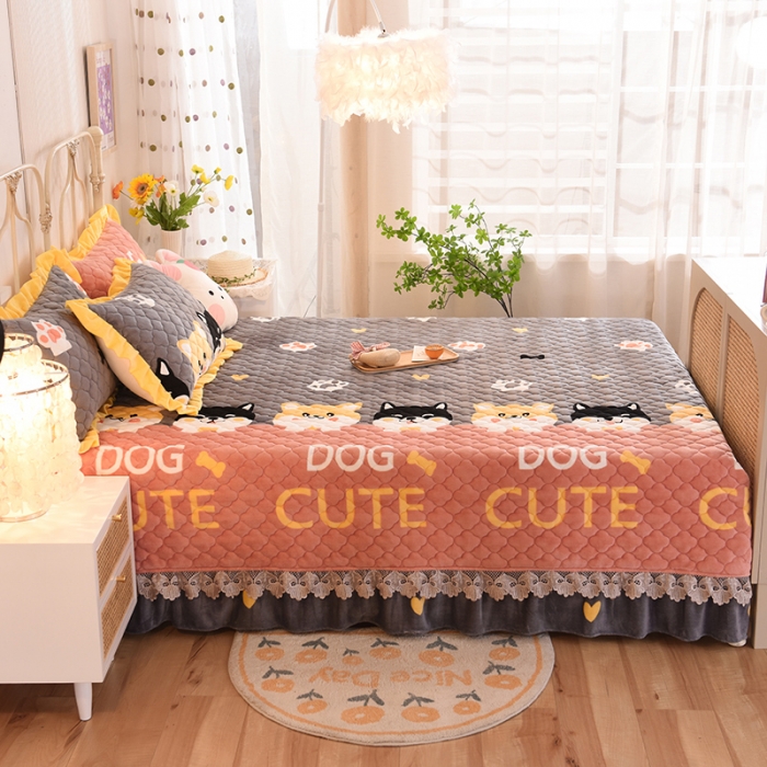 91家纺网 家纺一手货源 找家纺 美达家纺 2025新款牛奶绒榻榻米垫防滑炕垫 柯基-粉