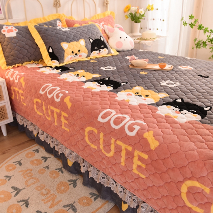 91家纺网 家纺一手货源 找家纺 美达家纺 2025新款牛奶绒榻榻米垫防滑炕垫 柯基-粉