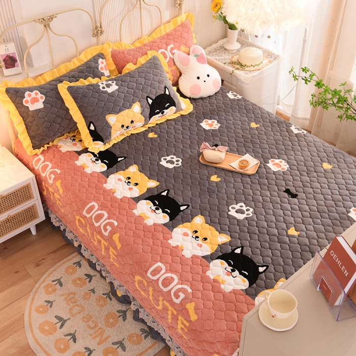 91家纺网 家纺一手货源 找家纺 美达家纺 2025新款牛奶绒榻榻米垫防滑炕垫 柯基-粉