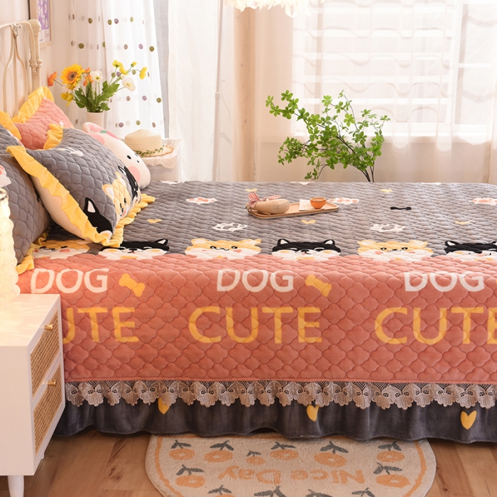 91家纺网 家纺一手货源 找家纺 美达家纺 2025新款牛奶绒榻榻米垫防滑炕垫 柯基-粉