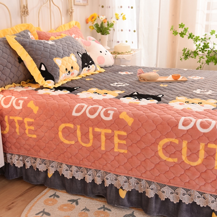 91家纺网 家纺一手货源 找家纺 美达家纺 2025新款牛奶绒榻榻米垫防滑炕垫 柯基-粉