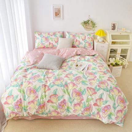 91家纺网 家纺一手货源 找家纺 优彩 新ins风13372全棉印花四件套纯棉三件套直播 花影