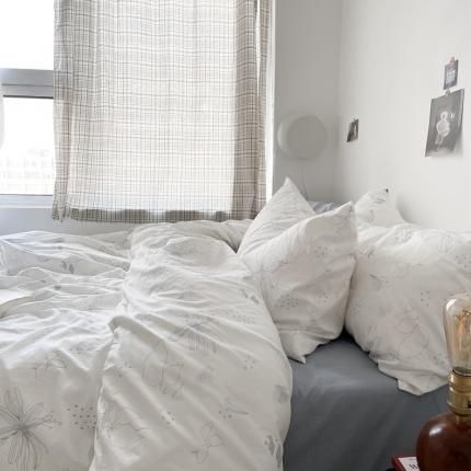 91家纺网 家纺一手货源 找家纺 恋恋三季2024新款A版纯棉斜纹B版全棉水洗棉四件套蓝寂悠白