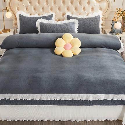宜凡 2021新款牛奶绒小清新床盖四件套 深灰
