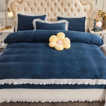 91家纺网 家纺一手货源 找家纺 宜凡 2021新款牛奶绒小清新床盖四件套 蔚蓝