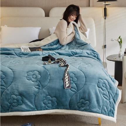 新款三层加厚冬用毯子保暖牛奶绒珊瑚绒床单午睡毯冬季绒毯子 欣欣向荣-藏青