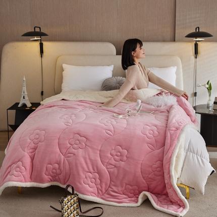 新款三层加厚冬用毯子保暖牛奶绒珊瑚绒床单午睡毯冬季绒毯子 欣欣向荣-嫩粉