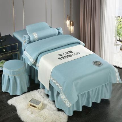 卡伦依诺 2021新款天鹅尼美容床罩四件套 皇室风范-湖蓝