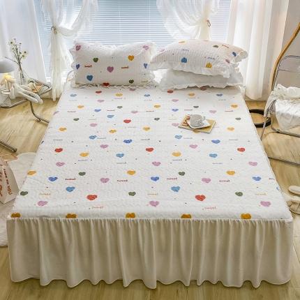 米莱家纺 2021新款牛奶绒夹棉床裙三件套 心岛