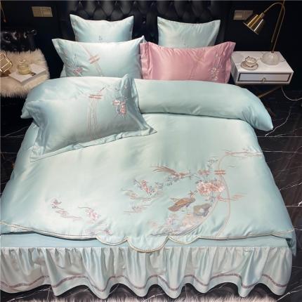 品家居 2021新款60支水洗真丝全棉四件套梦唐阁系列 梦唐阁-绿色