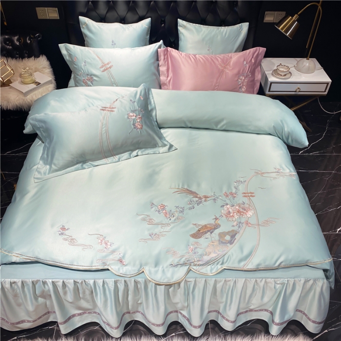 91家纺网 家纺一手货源 找家纺 品家居 2021新款60支水洗真丝全棉四件套梦唐阁系列 梦唐阁-绿色