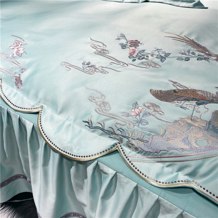 91家纺网 家纺一手货源 找家纺 品家居 2021新款60支水洗真丝全棉四件套梦唐阁系列 梦唐阁-绿色