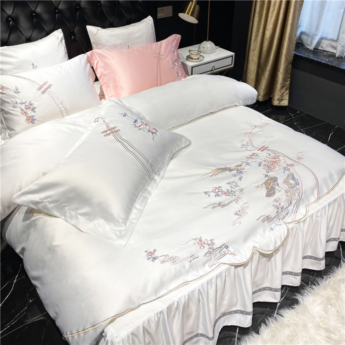 91家纺网 家纺一手货源 找家纺 品家居 2021新款60支水洗真丝全棉四件套梦唐阁系列 梦唐阁-漂白