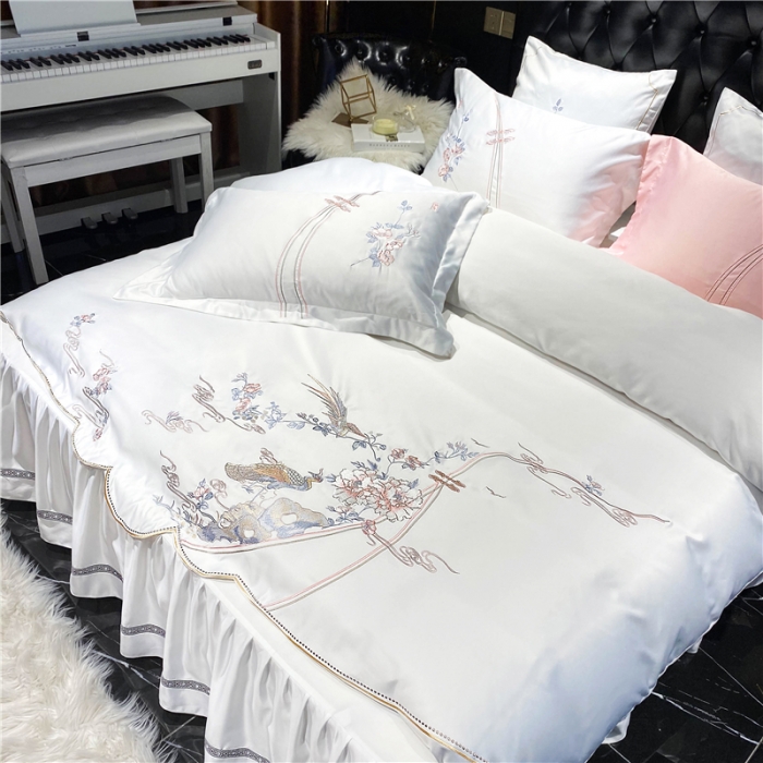 91家纺网 家纺一手货源 找家纺 品家居 2021新款60支水洗真丝全棉四件套梦唐阁系列 梦唐阁-漂白