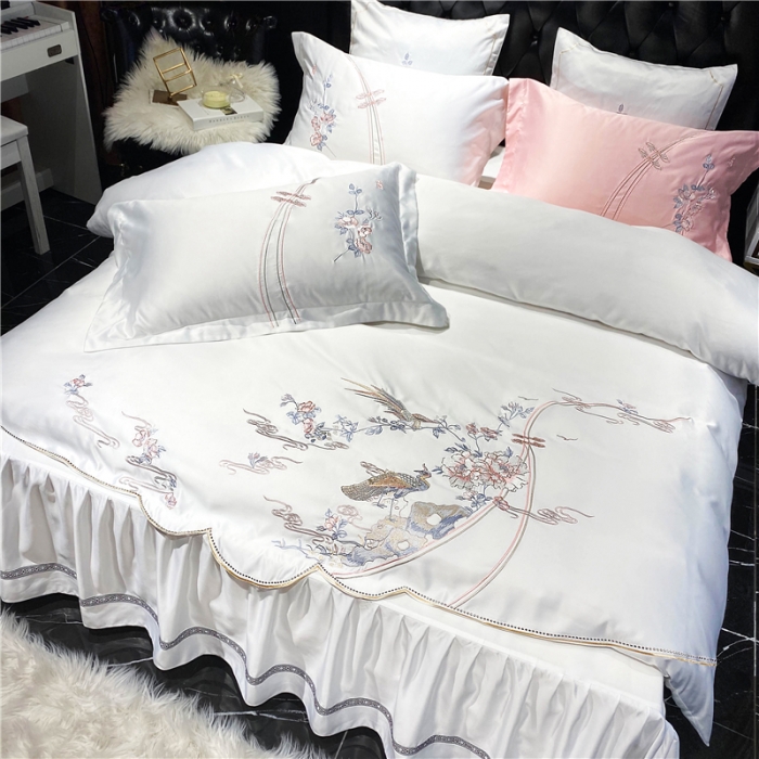 91家纺网 家纺一手货源 找家纺 品家居 2021新款60支水洗真丝全棉四件套梦唐阁系列 梦唐阁-漂白