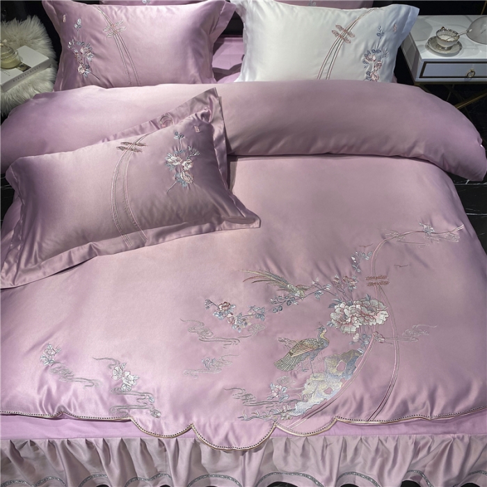 91家纺网 家纺一手货源 找家纺 品家居 2021新款60支水洗真丝全棉四件套梦唐阁系列 梦唐阁-浅豆沙