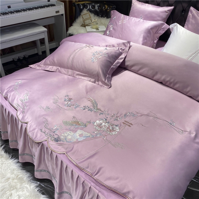 91家纺网 家纺一手货源 找家纺 品家居 2021新款60支水洗真丝全棉四件套梦唐阁系列 梦唐阁-浅豆沙