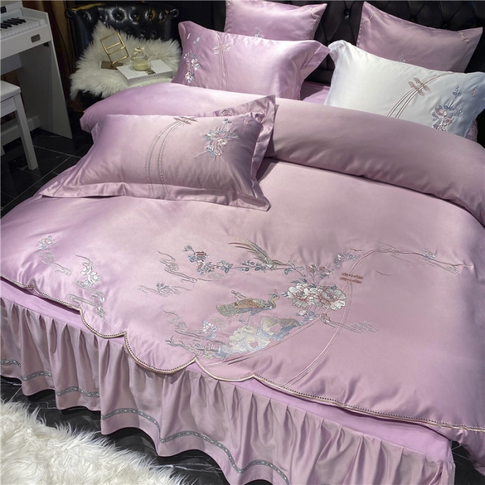 91家纺网 家纺一手货源 找家纺 品家居 2021新款60支水洗真丝全棉四件套梦唐阁系列 梦唐阁-浅豆沙