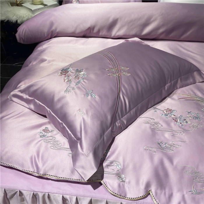 91家纺网 家纺一手货源 找家纺 品家居 2021新款60支水洗真丝全棉四件套梦唐阁系列 梦唐阁-浅豆沙