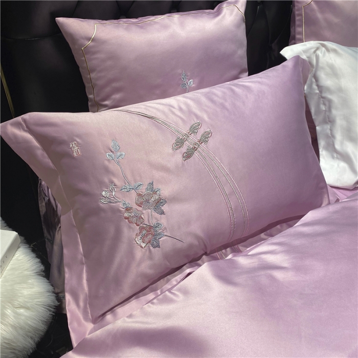 91家纺网 家纺一手货源 找家纺 品家居 2021新款60支水洗真丝全棉四件套梦唐阁系列 梦唐阁-浅豆沙