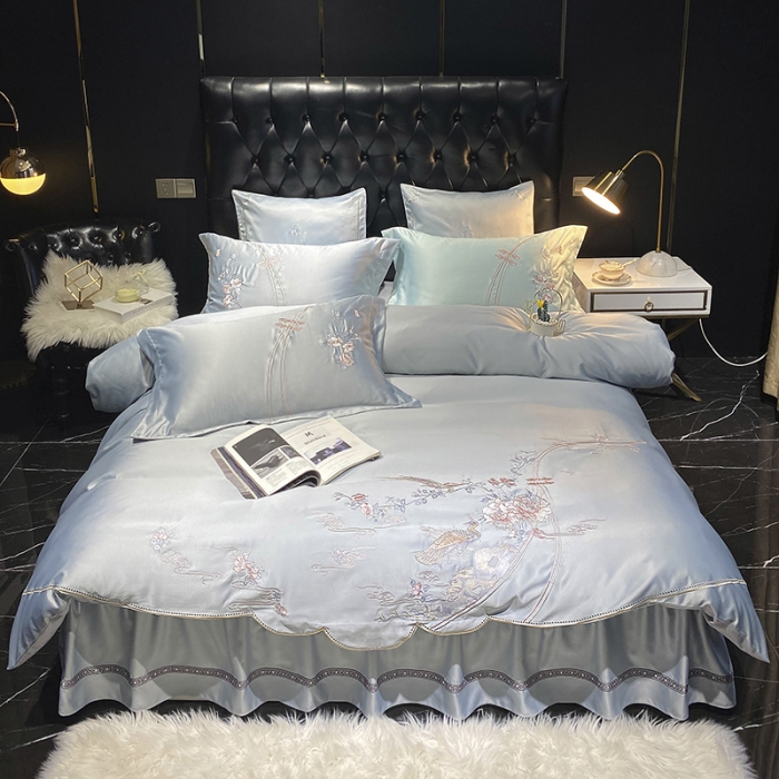 91家纺网 家纺一手货源 找家纺 品家居 2021新款60支水洗真丝全棉四件套梦唐阁系列 梦唐阁-浅灰