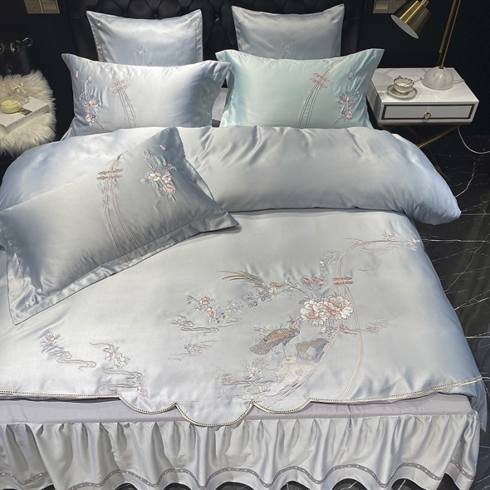 91家纺网 家纺一手货源 找家纺 品家居 2021新款60支水洗真丝全棉四件套梦唐阁系列 梦唐阁-浅灰