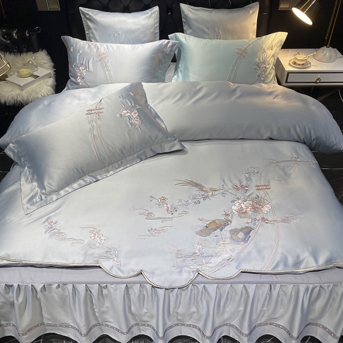 91家纺网 家纺一手货源 找家纺 品家居 2021新款60支水洗真丝全棉四件套梦唐阁系列 梦唐阁-浅灰