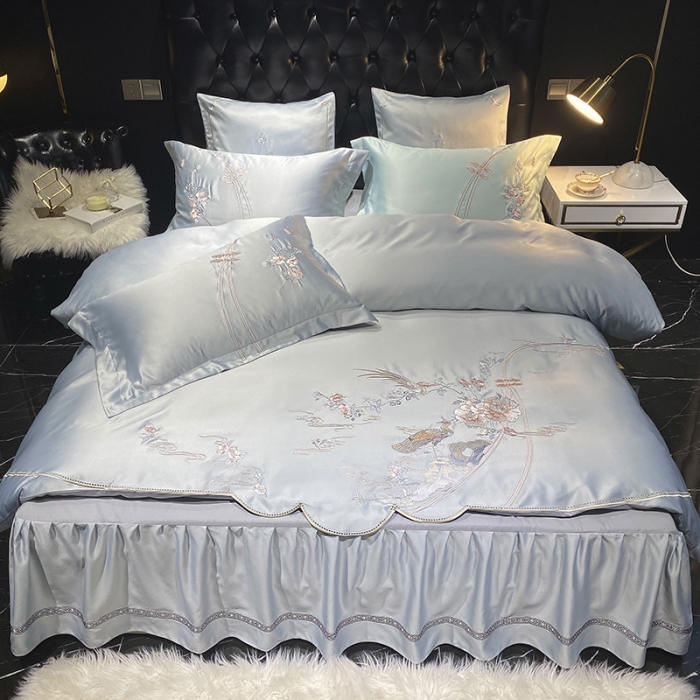 91家纺网 家纺一手货源 找家纺 品家居 2021新款60支水洗真丝全棉四件套梦唐阁系列 梦唐阁-浅灰