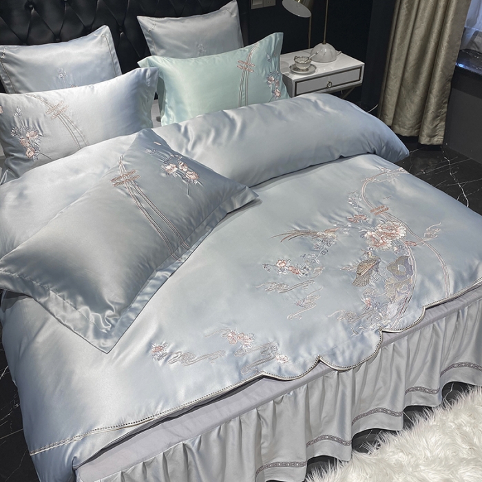 91家纺网 家纺一手货源 找家纺 品家居 2021新款60支水洗真丝全棉四件套梦唐阁系列 梦唐阁-浅灰