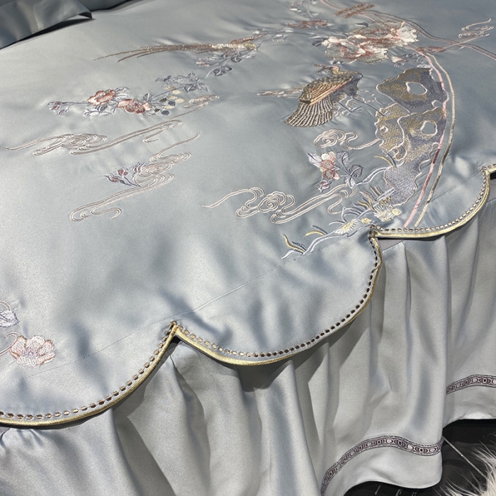 91家纺网 家纺一手货源 找家纺 品家居 2021新款60支水洗真丝全棉四件套梦唐阁系列 梦唐阁-浅灰