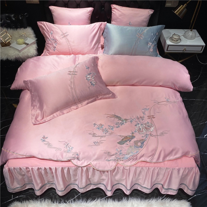 91家纺网 家纺一手货源 找家纺 品家居 2021新款60支水洗真丝全棉四件套梦唐阁系列 梦唐阁-玉色