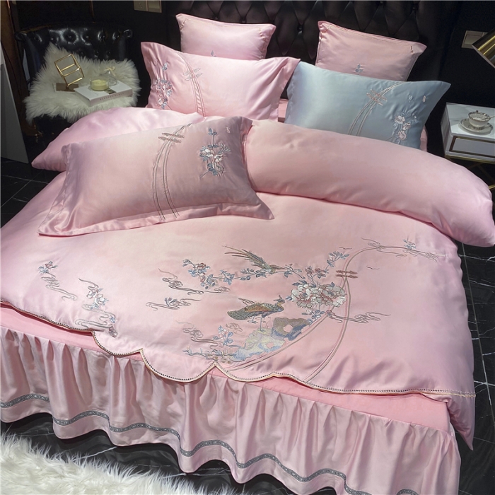 91家纺网 家纺一手货源 找家纺 品家居 2021新款60支水洗真丝全棉四件套梦唐阁系列 梦唐阁-玉色