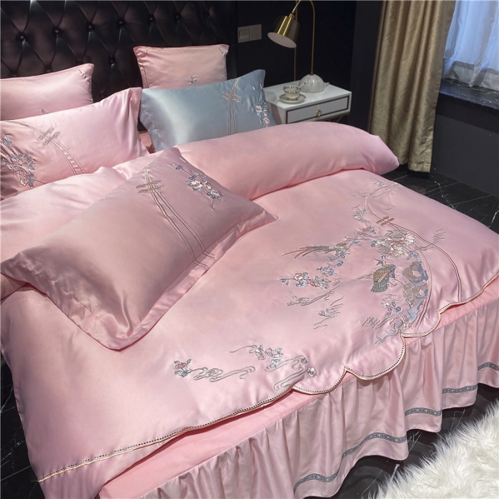 91家纺网 家纺一手货源 找家纺 品家居 2021新款60支水洗真丝全棉四件套梦唐阁系列 梦唐阁-玉色