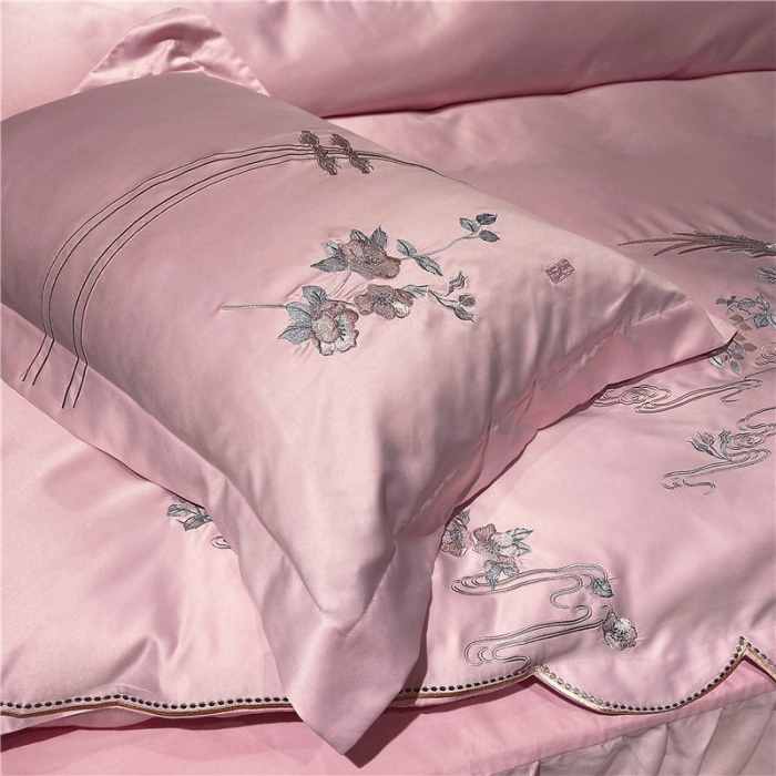 91家纺网 家纺一手货源 找家纺 品家居 2021新款60支水洗真丝全棉四件套梦唐阁系列 梦唐阁-玉色