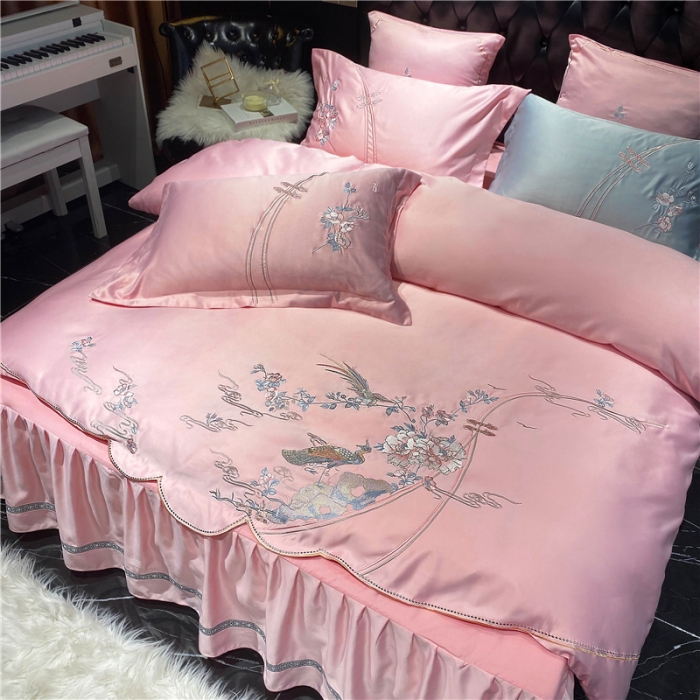 91家纺网 家纺一手货源 找家纺 品家居 2021新款60支水洗真丝全棉四件套梦唐阁系列 梦唐阁-玉色