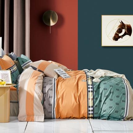 91家纺网 家纺一手货源 找家纺 棉生活新款40S臻棉四件套 时光印记-桔