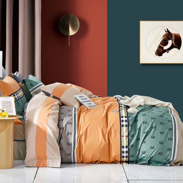 91家纺网 家纺一手货源 找家纺 棉生活新款40S臻棉四件套 时光印记-桔